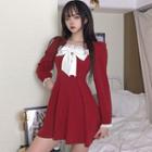Bow-accent Long-sleeve Slim-fit Dress