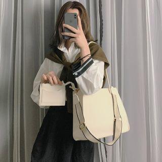 Set: Plain Faux Leather Tote Bag + Coin Purse