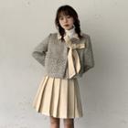 Mock-turtleneck Long-sleeve T-shirt / Patterned Jacket / A-line Skirt