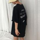 Lettering Back Elbow Sleeve T-shirt Dress