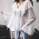 Capelet Ruffled Sheer Lace Top