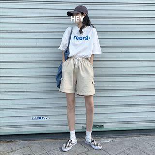 Elbow-sleeve Lettering T-shirt / Drawstring Waist Shorts
