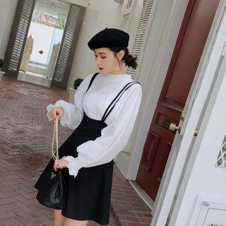Set: Plain Blouse + High Waist Suspender Skirt