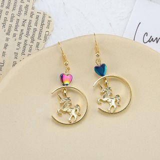 Heart & Unicorn Dangle Earring 1 Pair - Gold - One Size