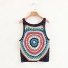 Color Block Pointelle Tank Top Black - One Size