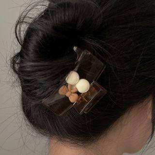 Bow Acrylic Hair Clamp 2432a - Hair Clip - Bow Brown - White - One Size