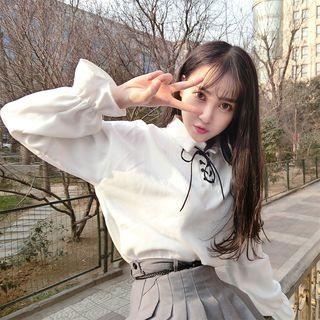 Lace-up Long-sleeve Polo Shirt