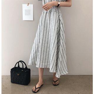 Smocked-waist Striped Long Dress