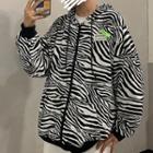 Zebra Print Oversize Hooded Zip Jacket