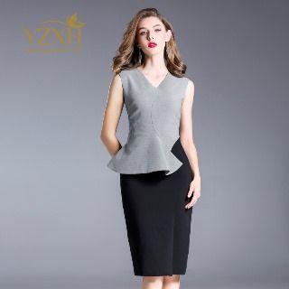 Color Block Asymmetric Ruffle Sheath Dress