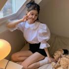 Puff-sleeve Ruffle Trim Pintuck Blouse / Shorts