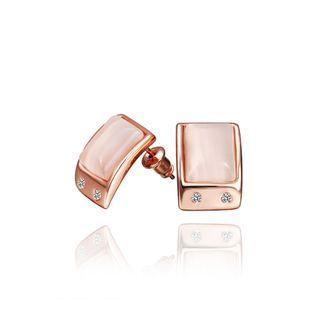 Simple Plated Rose Gold Geometric Opal Stud Earrings Rose Gold - One Size