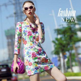 3/4-sleeve Floral Sheath Dress