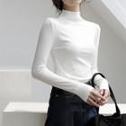 Semi-collar Fleece-lined Plain Long-sleeve Top