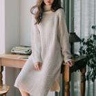 Turtleneck Long-sleeve Midi Knit Dress Almond - One Size