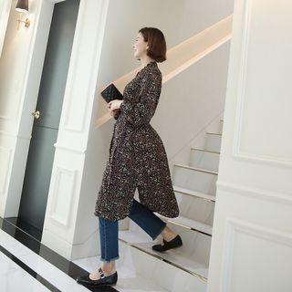 Frilled-trim Pattern Shirtdress With Sash