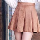 Paneled Faux-suede A-line Mini Skirt