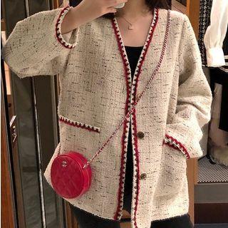 Contrast Trim Tweed Button Top