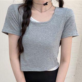 Short-sleeve Slim Plain Cropped Top