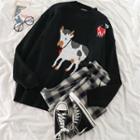 Cow Print Loose-fit Sweater Black - One Size
