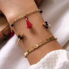 Set Of 3: Tassel Alloy Bracelet 10098 - Gold - One Size