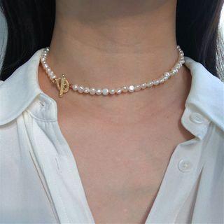 Alloy Geometric Freshwater Pearl Choker 1 Pc - Gold & Pearl White - One Size