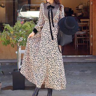 Long-sleeve Patterned Maxi Shirtdress