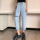 High-waist Straight-cut Daisy Printed Jeans