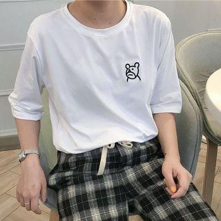 Cartoon Embroidered Elbow-sleeve T-shirt