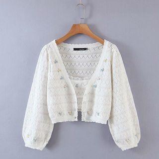 Flower Accent Cropped Cardigan