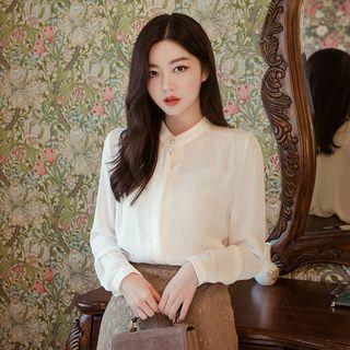 Dali Hotel Mandarin-collar Chiffon Blouse