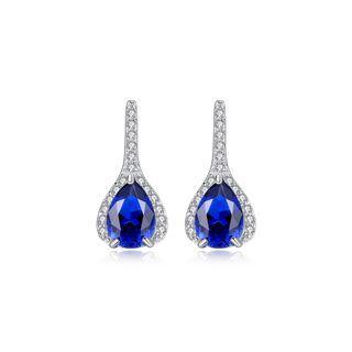 Sterling Silver Fashion Creative Water Drop Stud Earrings With Blue Cubic Zirconia Silver - One Size