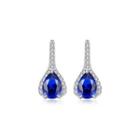 Sterling Silver Fashion Creative Water Drop Stud Earrings With Blue Cubic Zirconia Silver - One Size
