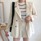 Set: Double-breasted Patch-pocket Blazer + Pleated Shorts