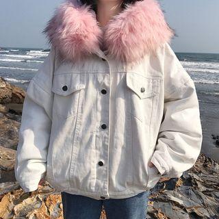 Furry Hood Padded Denim Jacket