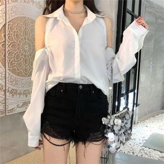 Long-sleeve Open-back Shirt White - One Size