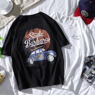 Short-sleeve Round Neck Car Print T-shirt
