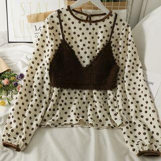 Set: Crop Knit Vest + Printed Loose Top