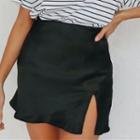 Ruffle Hem Slit Mini Pencil Skirt