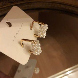 Faux Pearl Square Alloy Earring 1 Pair - Gold - One Size