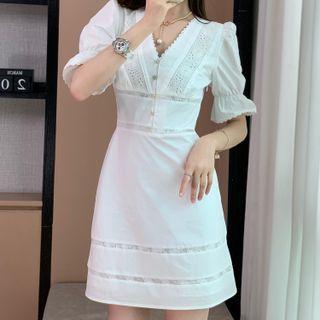 Short-sleeve Eyelet Lace Mini Sheath Dress