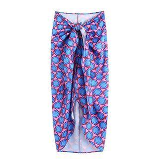 Print Midi Pencil Skirt Print - Blue & Pink - One Size
