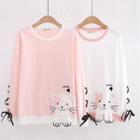 Dog Embroidered Lace Up Sweatshirt / Short-sleeve T-shirt