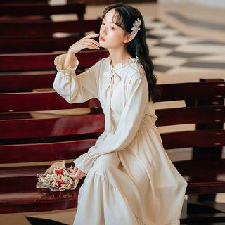 Long-sleeve Ruffle Hem A-line Midi Dress