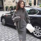 Set: Turtleneck Sleeveless Knit Dress + V-neck Sweater