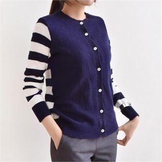 Stripe-sleeve Color-block Cardigan