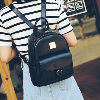 Buckled Faux-leather Backpack