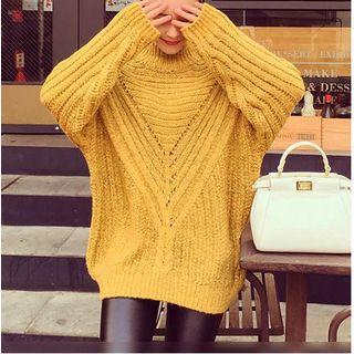 Mock-neck Chunky Knit Long Sweater