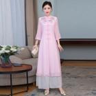 3/4-sleeve Traditional Chinese Frog Buttoned Dress
