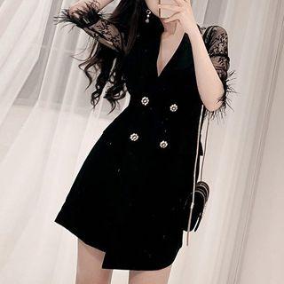 Short-sleeve Double-breasted Mini A-line Dress